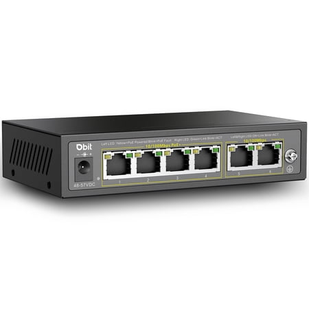 Dbit 6-Port Ethernet PoE Switch with 4 Ports PoE+, 2 Fast Ethernet Uplink, 10/100Mbps, 63W High Power, Support IEEE802.3af/at, Fanless Metal Plug & Play PoE+ Network Switch