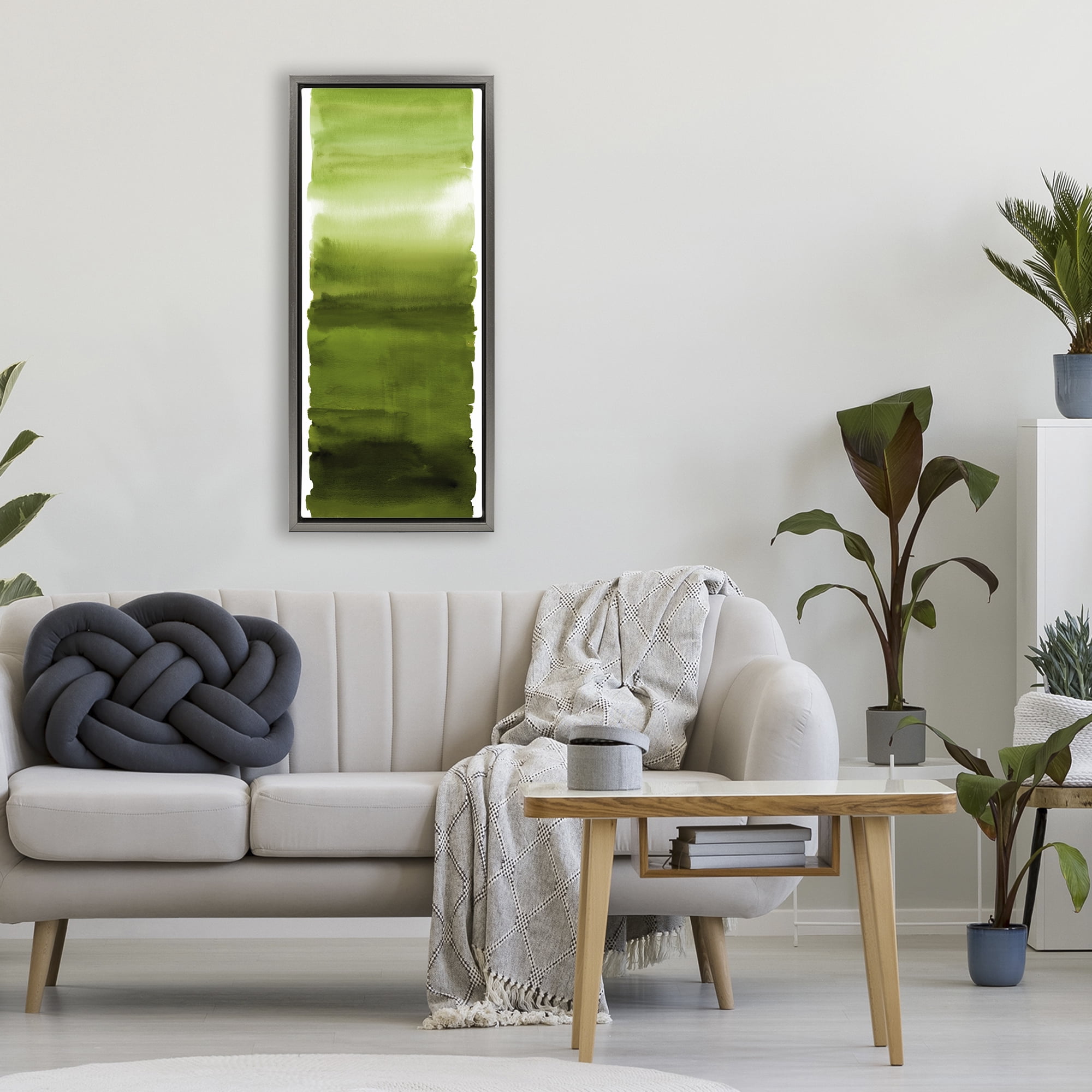 Stupell Industries Green Blend Gradient Gray Framed Floater Canvas Wall Art, design by Allie Corbin