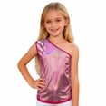 thumbnail image 2 of Girls' Tops Glitter Asymmetrical Shoulder Sequin Vest Stage Top Girls Clothes Red 9-10 Years, 2 of 6