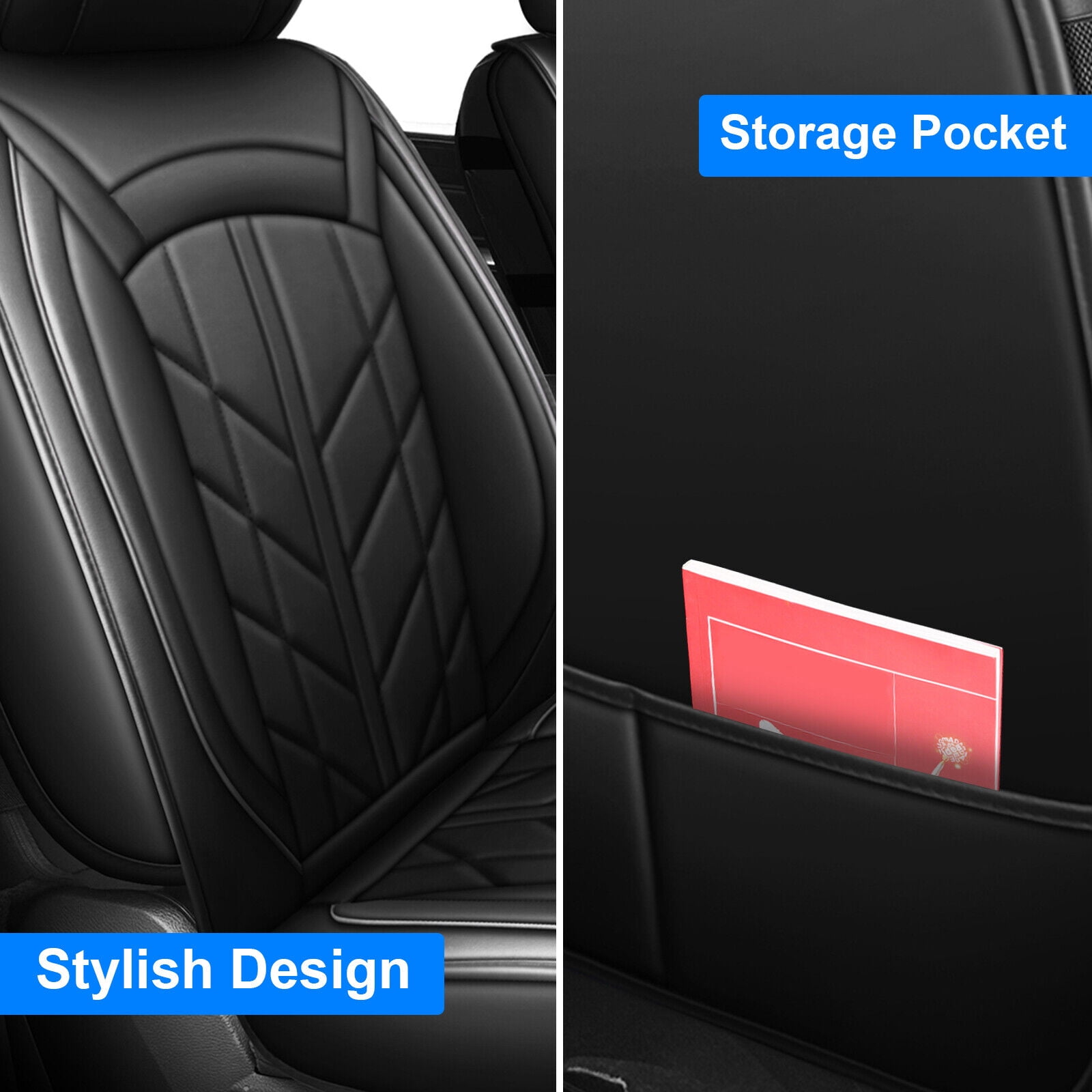 Dodge Ram Truck 1500/2500/3500 2009-2023, Black, PU Leather, Cushion Protector, Full Set Seat Covers