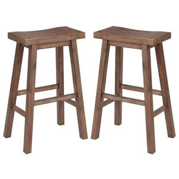 Home Square 29" Sonoma Saddle Stool in Barnwood Wire-Brush - Set of 2