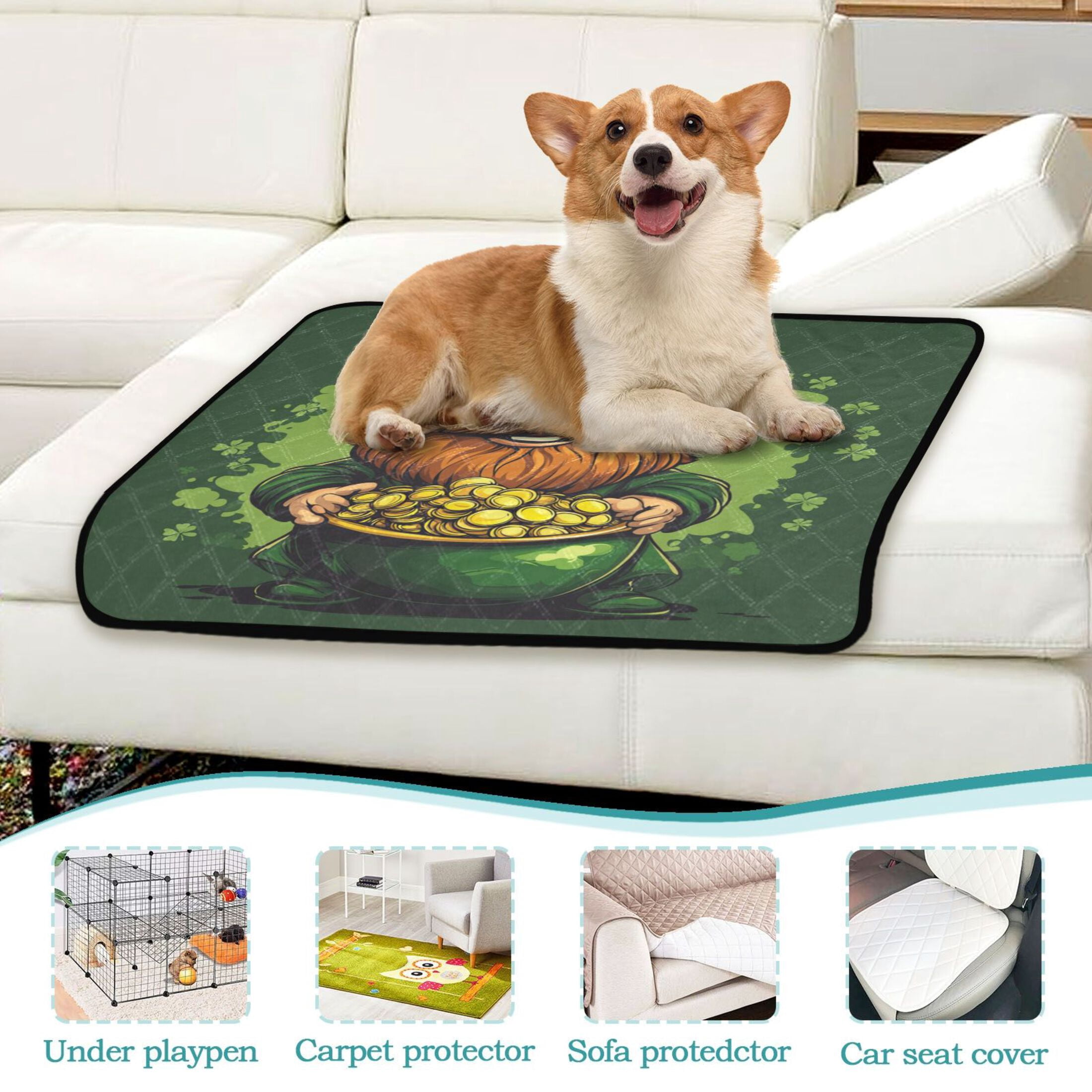 Qxltty St Patricks Old Dwarf Cat litter Pads Pet Set of 2 Diaper Mats Center Anti-leakage Layer Absorbent Soft and Comfortable