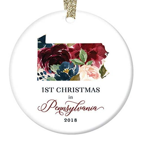 - Christmas 2019 Ceramic Ornament Tree Decoration First 1st Holiday Living in PENNSYLVANIA Keepsake Present for Family Friends Pretty Floral 3