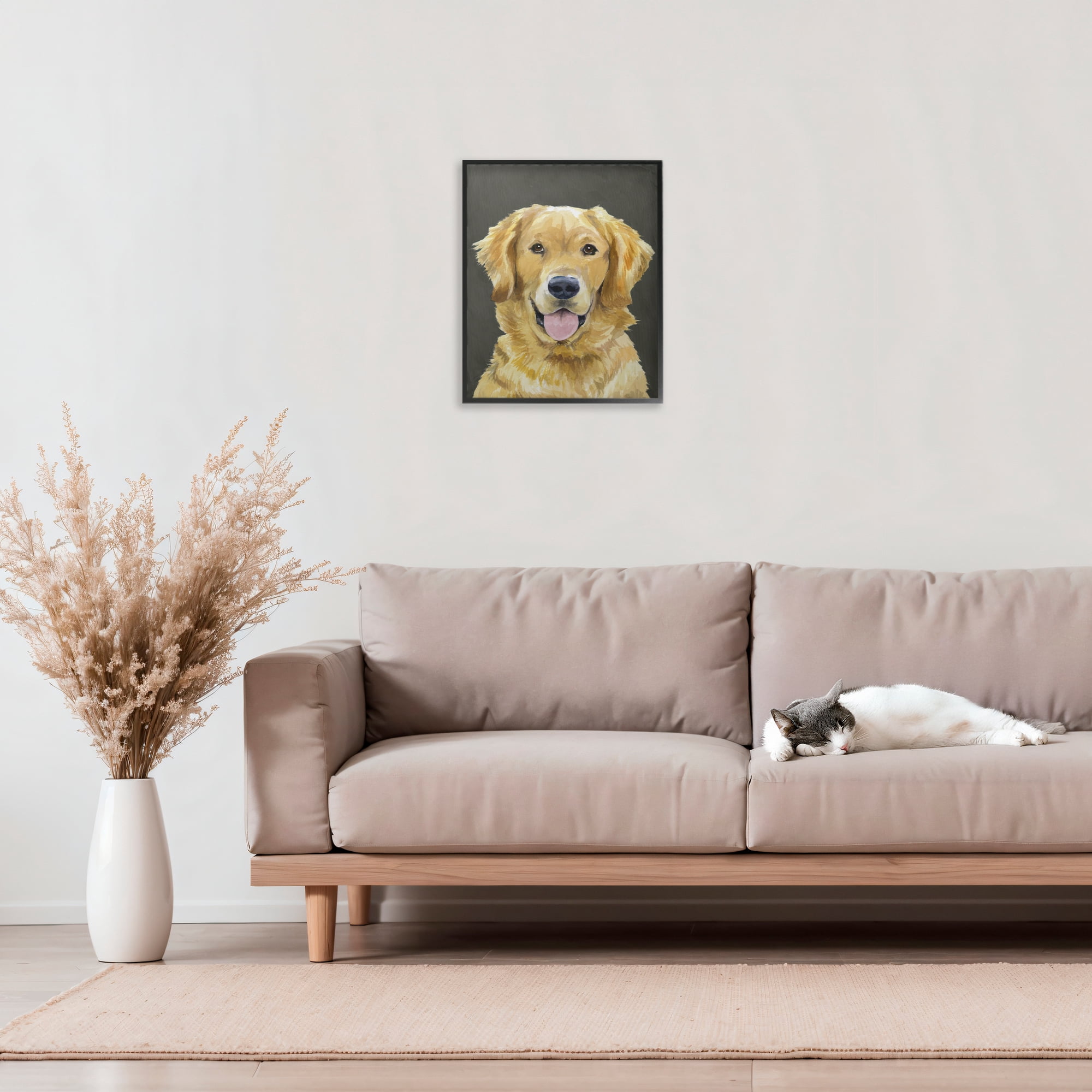 Stupell Industries Joyful Golden Retriever Portrait Black Framed Giclee Art, design by Lil' Rue