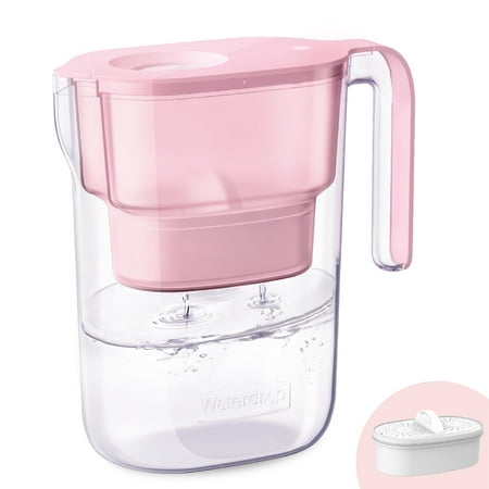

Waterdrop Elfin 5-Cup Water Filter Pitcher Water Dispenser with 1 Filter Long-Lasting (200 gallons) 5X Times Lifetime Filtration Jug Reduces PFAS PFOA/PFOS Chlorine BPA Free Pink