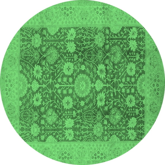 Ahgly Company Indoor Round Oriental Emerald Green Industrial Area Rugs, 4' Round