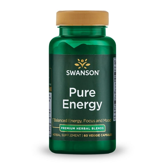 Swanson Pure Energy Metabolism Concentration Mental Focus Mood Support Stress Management Adaptogenic Herbs Herbal Supplement 60 Veggie Capsules (Veg Caps) Vegan