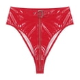 thumbnail image 3 of TiaoBug Culottes Bikini à Fermeture Éclair pour Femmes en Cuir Verni avec Boucles Rouge m, 3 of 6