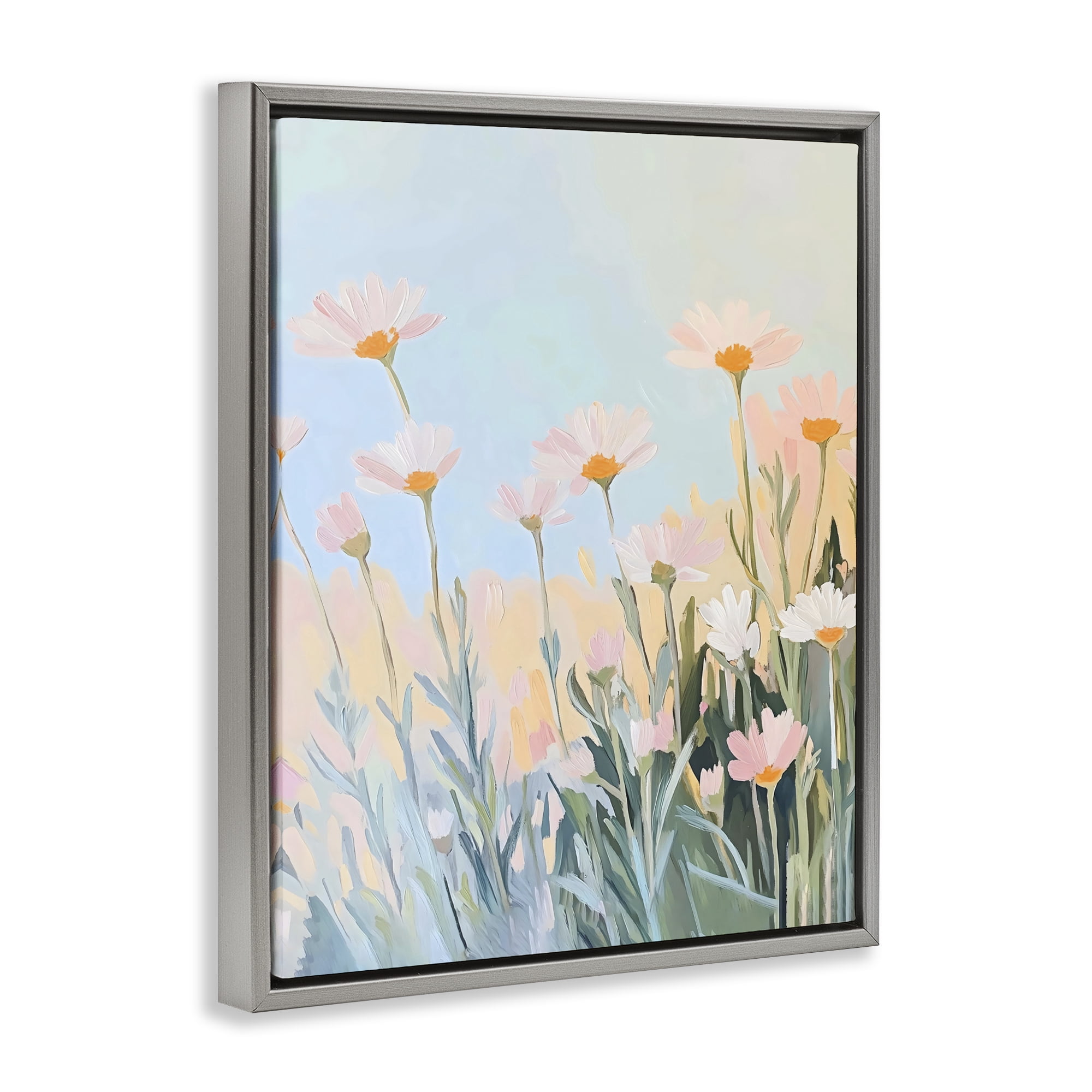 Stupell Industries Pastel Meadow Daisies at Dawn Gray Framed Floater Canvas Wall Art, design by The Prints Vibe