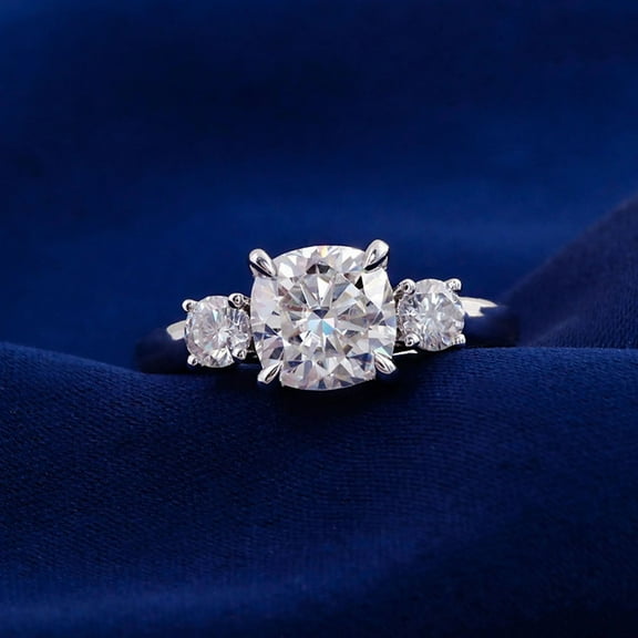solitaire jewels 2CT Cushion Moissanite 3 Stone Engagement Ring For Women, 14K Yellow Gold