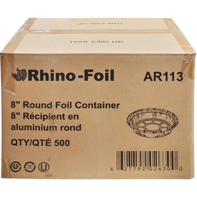 Rhino-Foil Conteneur Rond en Aluminium de 8 Pouces, 500 Unités