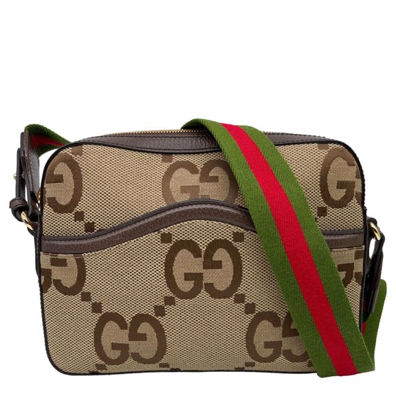 Pre-Owned Gucci GG Monogram Jumbo Canvas Dollar Web Messenger Bag Beige 675891