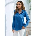 thumbnail image 5 of Satin Blouses for Women Silk Button Down Shirts Long Sleeve Business Casual Tops Blue M, 5 of 7