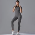 thumbnail image 4 of Conjunto de yoga 2025, mono de mujer, traje de una pieza con cremallera, manga corta, ropa de entrenamiento para gimnasio, traje de fitness, ropa deportiva, chándal, 4 of 5
