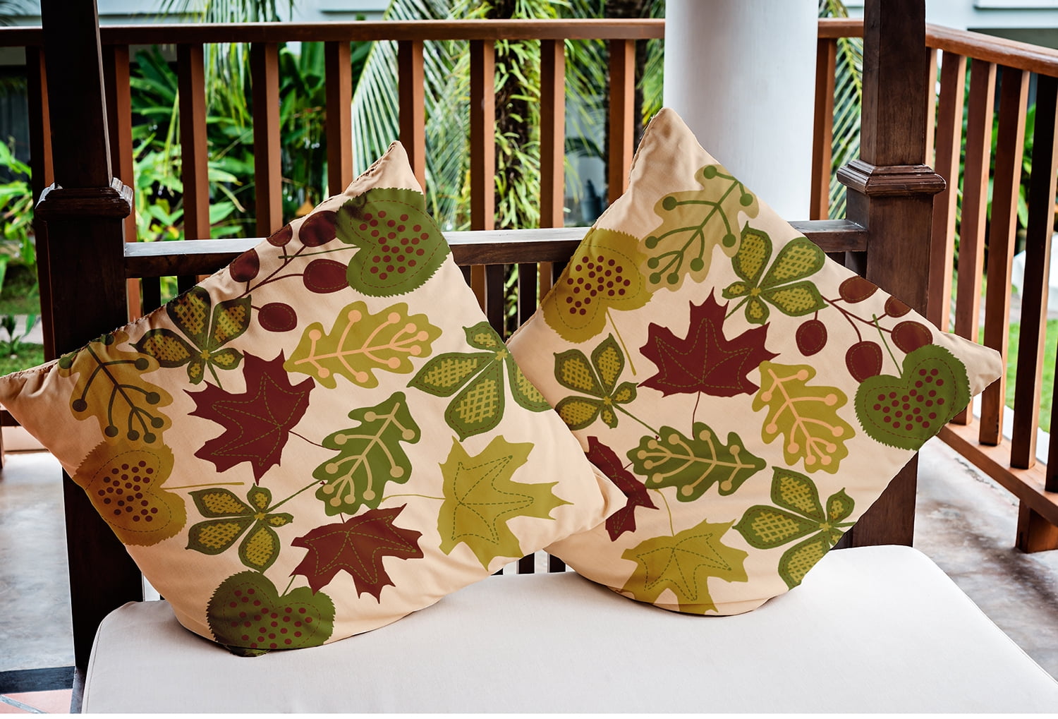 16" x 16" Simply Daisy Fall Leaves Polyester Indoor/Outdoor Pillow, Olive Qty 1