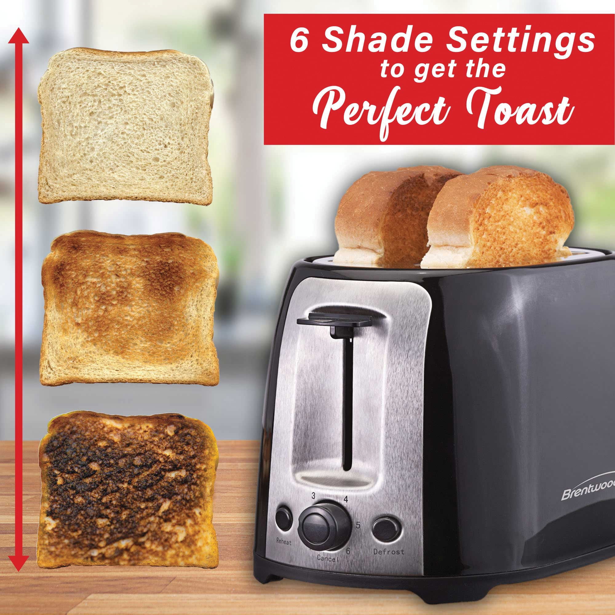 Brentwood 2-Slice Cool-Touch Toaster with Extra-Wide Slots (Black), TS-292BPT