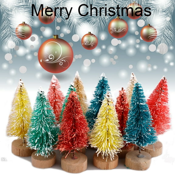 Cheers.US Mini Sisal Snow Frost Christmas Trees Bottle Brush Trees Plastic Winter Snow Ornaments Tabletop Trees for Xmas Party Home Party Diorama Models-34/40/55/56Pcs