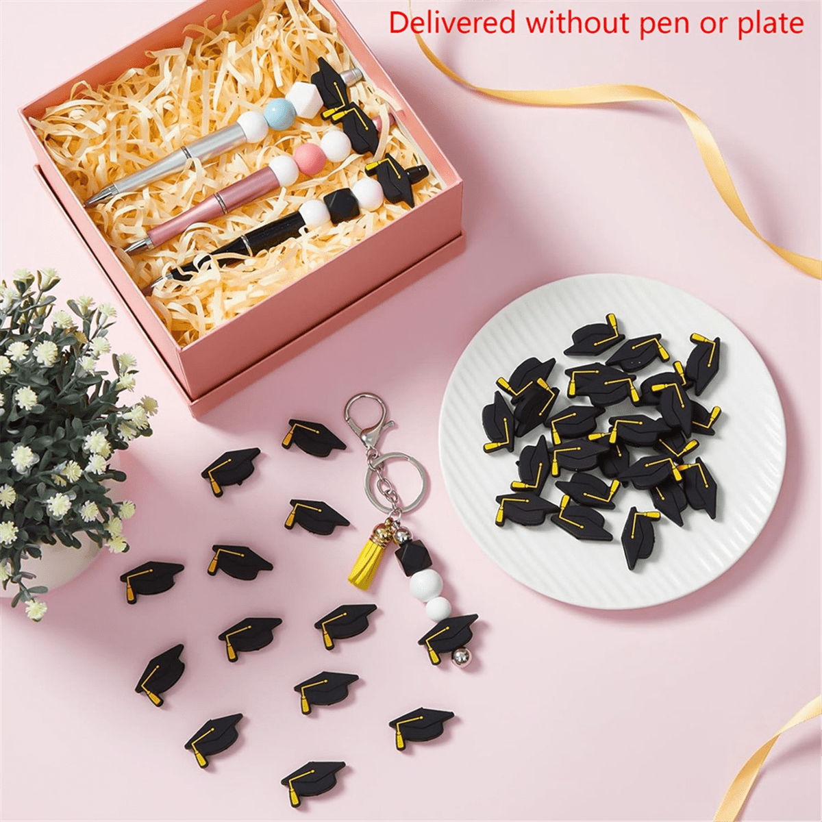 Kit Perles En Silicone Pour Porte-clés - 39 Perles + Strass + Pompons Cuir - Création DIY, Bracelets, Déco