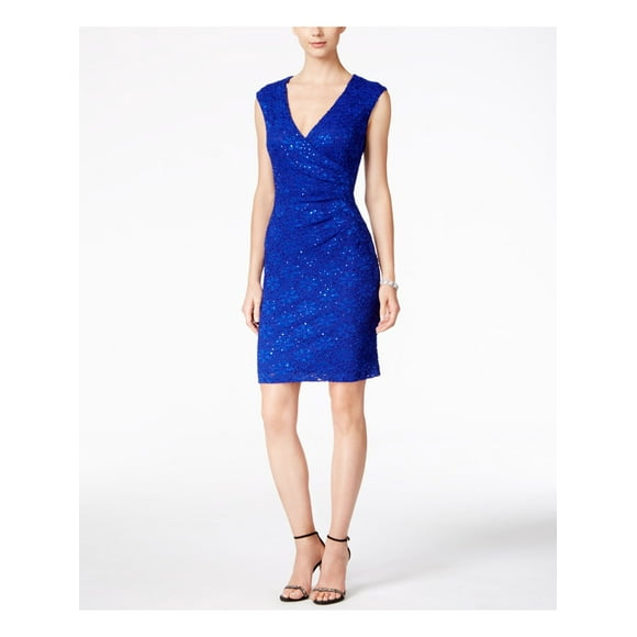 Connected Women’s Petite Sequin-Embellished Lace Sheath Dress Cobalt, 8P