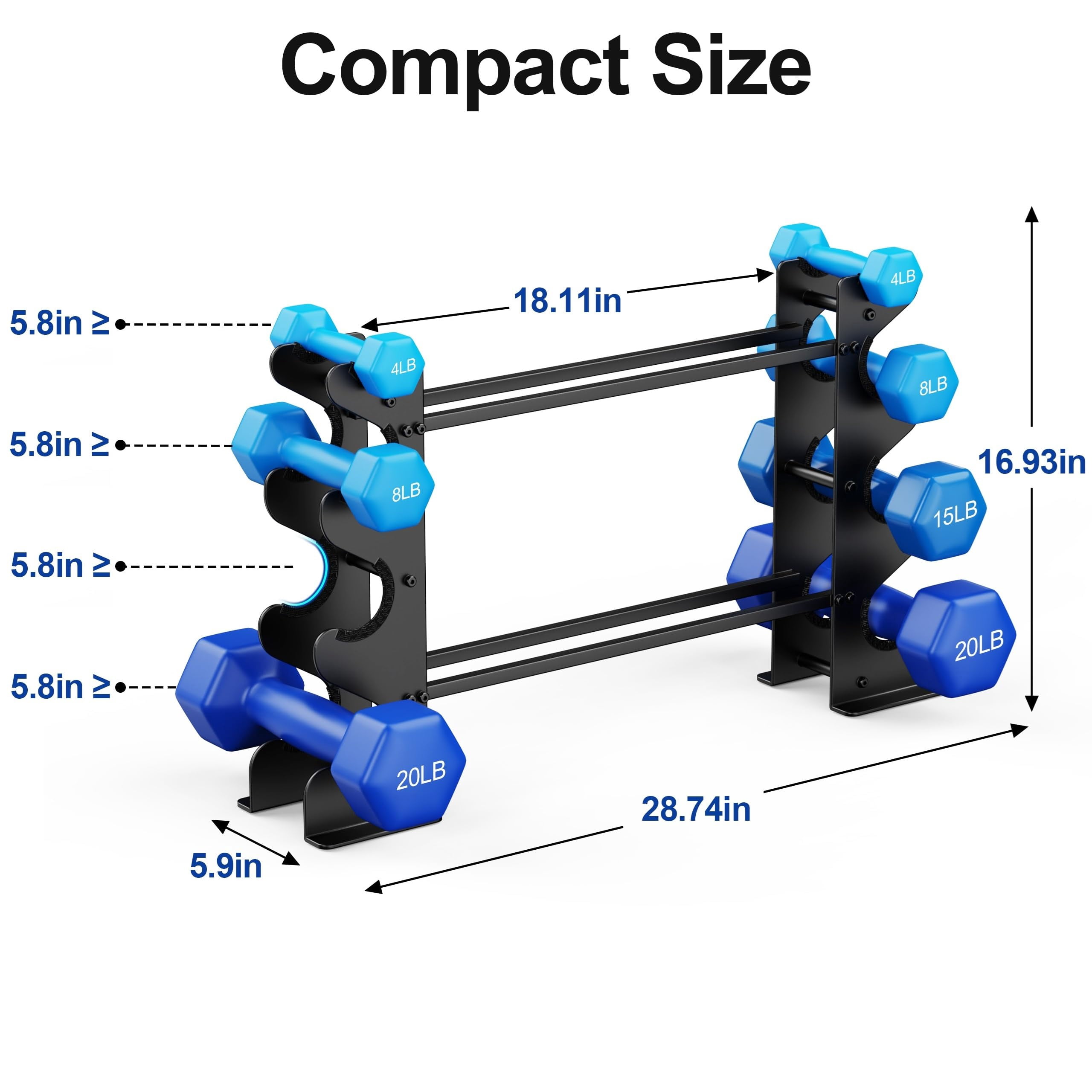 Dumbbell Rack Stand For Home Gym: Only Holder Dumbbells  Free Weights 400lb Capacity Heavy-duty Compact Storage Organizer