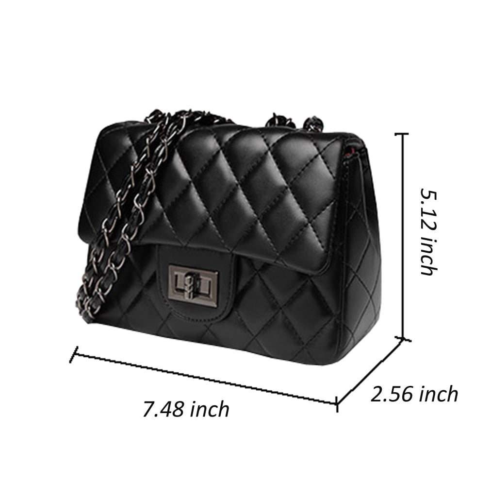 Olyphy Quilted Shoulder Bags for Women Designer Black Chain Purse Small Classic Leather Crossbody Clutch Handbag, Women's, Silver