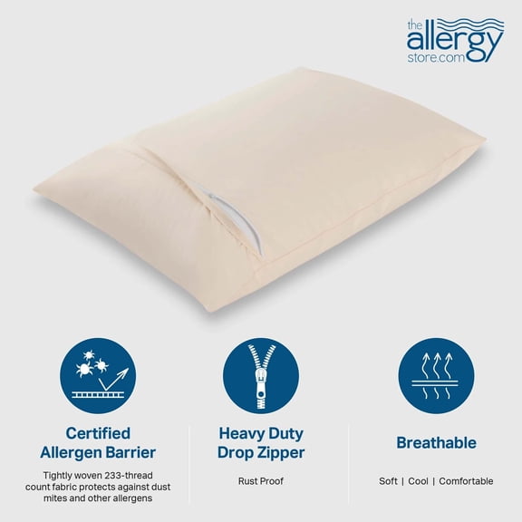 Organic Cotton Zippered Pillow Protector, Blocks Dust Mites, Pollen, Pet Dander & Other Irritants, Queen 21" x 31"