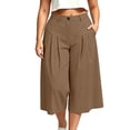 thumbnail image 7 of Mifsaly Plus Size Cropped Linen Pants Women Pleated Front High Waist Capris Lightweight Flowy Everyday Casual Work Office Bottoms with Pockets Brown,L, 7 of 7