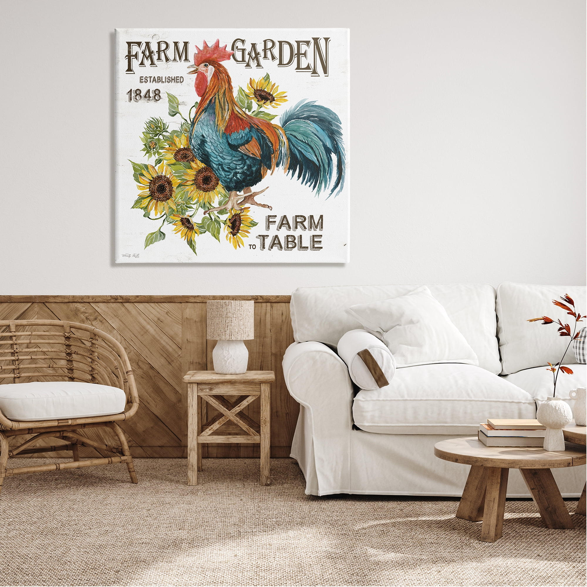 Stupell Industries Farm to Table Rooster Botanical & Floral Painting Gallery Wrapped Canvas Print Wall Art, 36 x 36