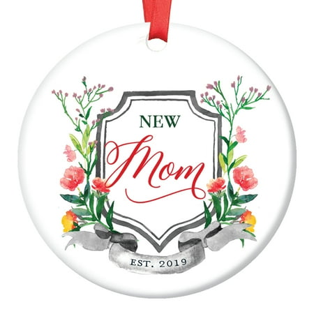 New Mom 2019 Christmas Tree Ornament 1st Holiday Season with Newborn Baby Motherhood Mommy Ceramic Lovely Recent Mother Keepsake Present 3