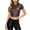 Coffee, variant on Womens Crop Tops Short Sleeve Leather Shirts Crew Neck Solid Color Casual Blouse for Going out Party