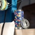 thumbnail image 3 of 20oz Tumbler with Lid and Straw Stainless Navy Blue - Flowers Steel Vacuum Insulated Water Coffee Tumbler Cup, Double Wall Vacuum Insulated Travel Mug Reusable Tumblers for Ice Drinks, Hot Beverage, 3 of 7