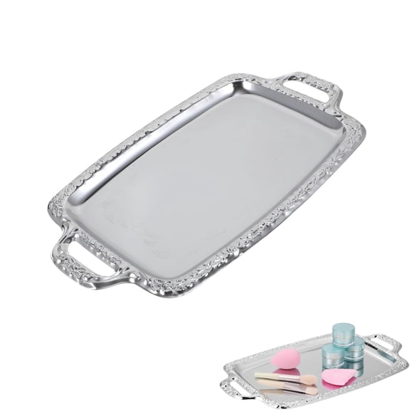 Rectangular Silver Serving Tray 1pack Vintage Metal Bread Serving Tray with Handles 15.75x9.06In Fruit Party Food Display Platter for Home