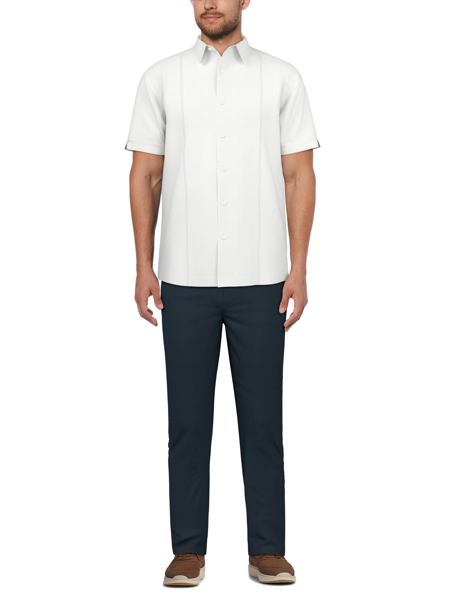 Cafe Luna Men's and Big Men's Short Sleeve Linen Cotton Tuck Panel Woven Shirt, Sizes S-5XL
