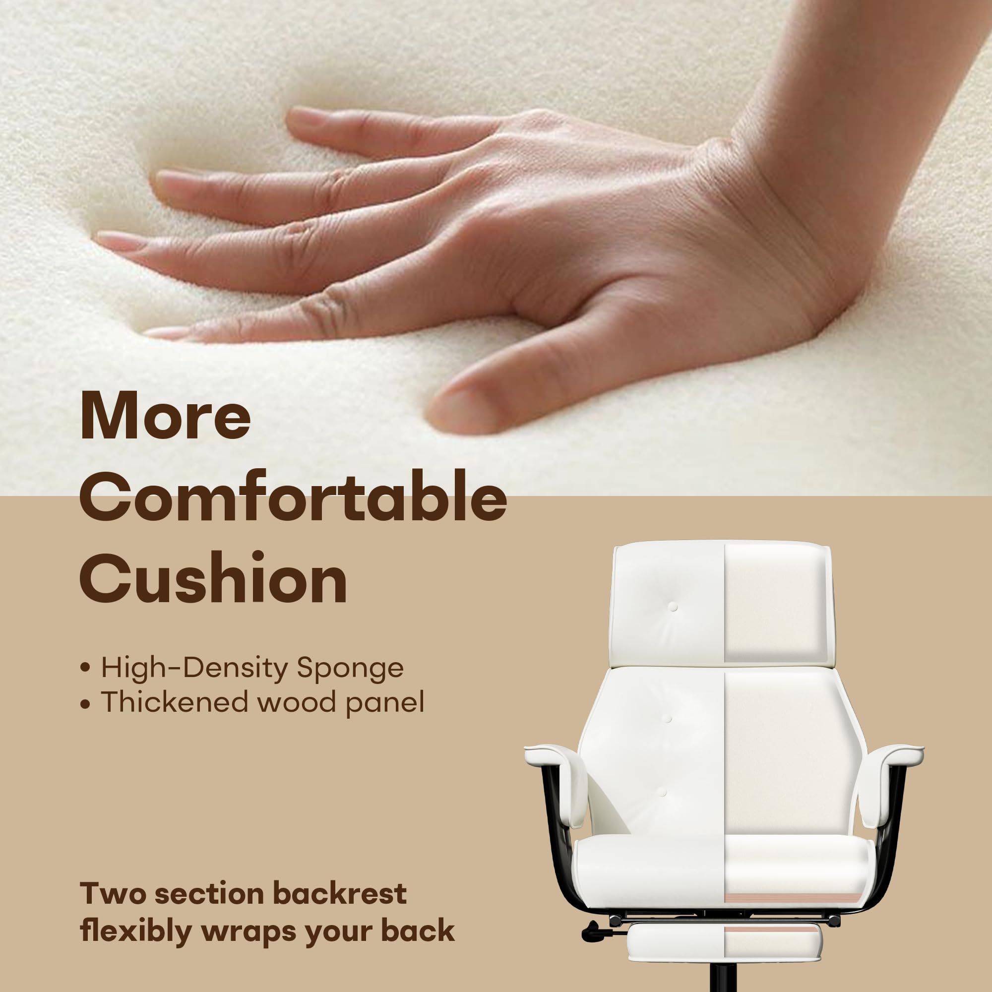 Ninecer Reclining Office Chair with Footrest, Big and Tall Desk Chair 400lbs, Adjustable Height Computer Chair, Thick Cushion & Lumbar Support, Swivel Office Chair with Arms, White