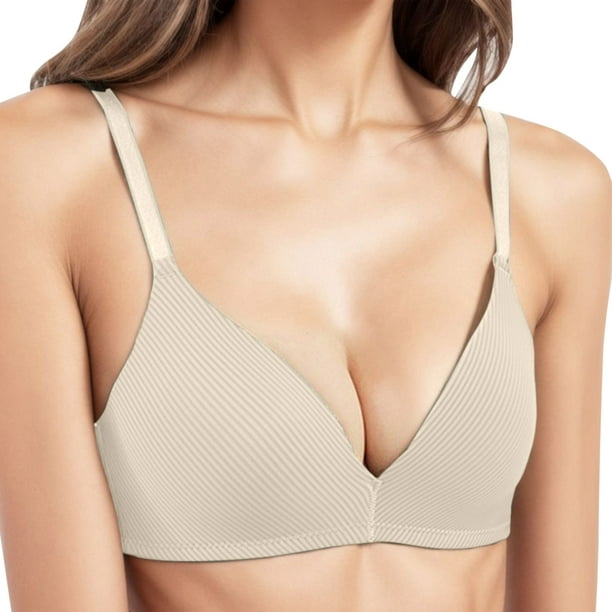 Aayomet Push Up Bras for Women Solid Color Triangle Cup No Steel Ring  Adjustable Shoulder Strap Bra Simple Thin (Beige, 36)