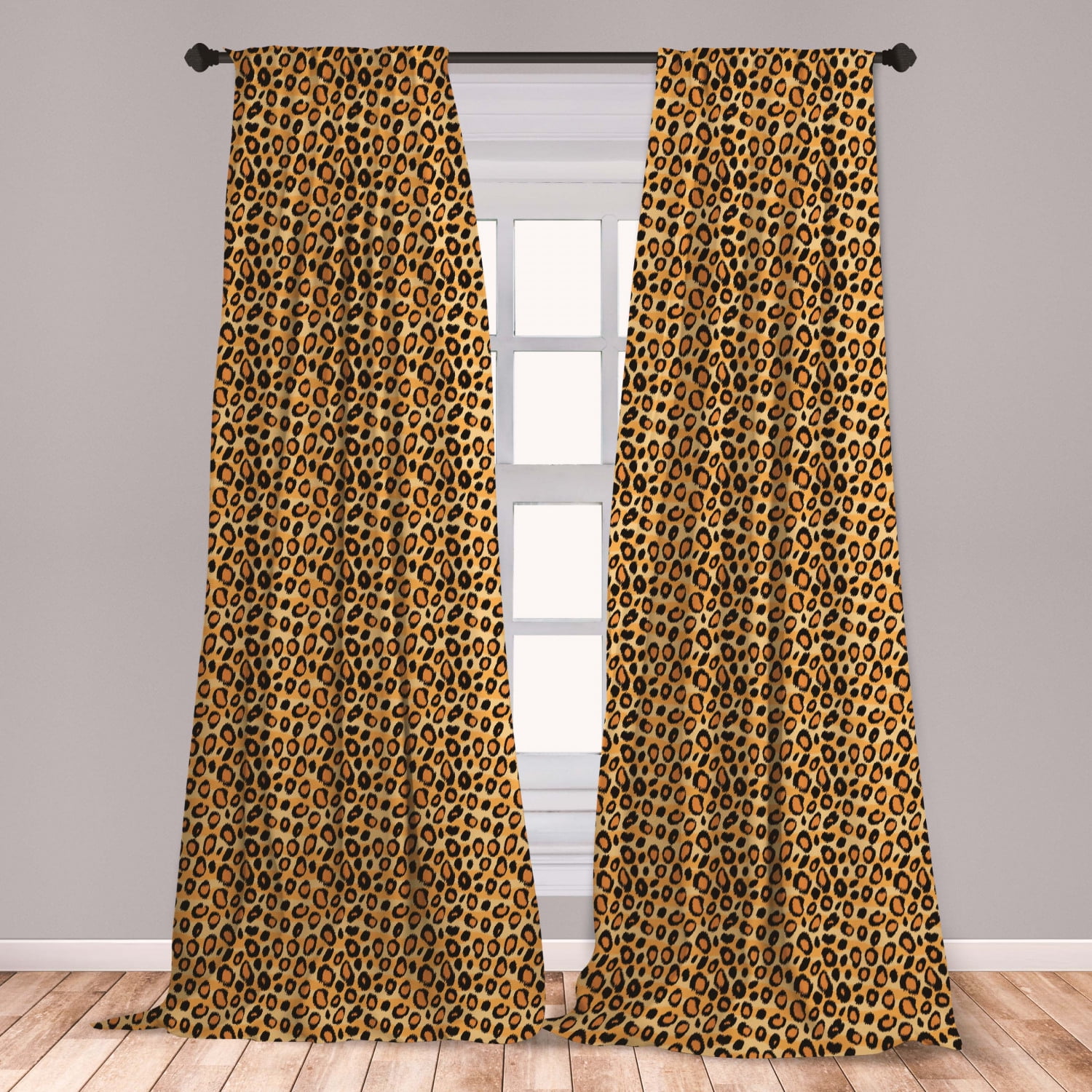 Leopard Print Curtains 2 Panels Set, Spotty Jungle Safari Feline Print