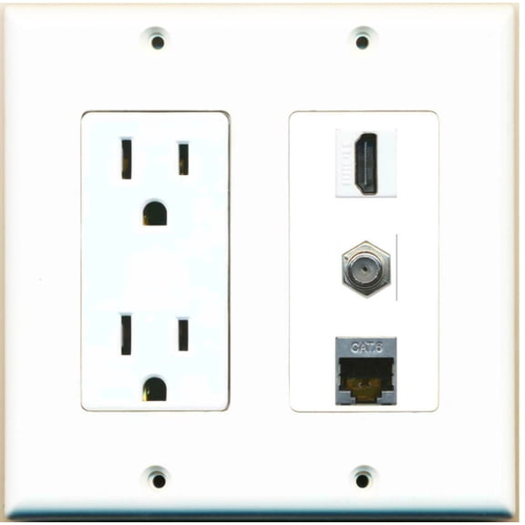 Ultra Spec Cables 1 Port HDMI Coax 3.5mm USB 3.0 Wall Plate w/Power Outlet