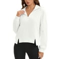 thumbnail image 2 of ATHLECHIC Womens Cropped Hoodie Oversized Sweatshirts Side Slits Half Zip Fall Outfits S White, 2 of 5
