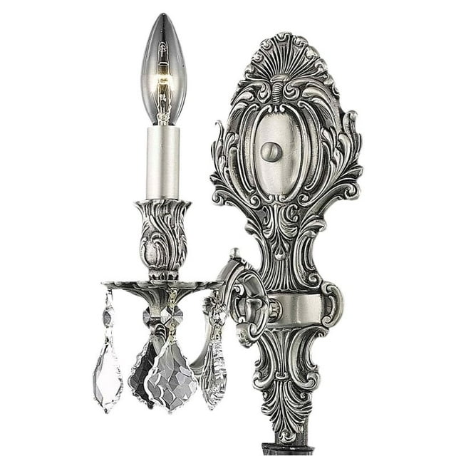 Elegant Lighting Monarch Traditional Pewter Wall Sconce 1 Light E12 Crystal