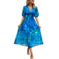 thumbnail image 3 of Women's Summer Long A-line Dress Short Sleeve V Neck Pattern/Floral Print Beach Dress, 3 of 6