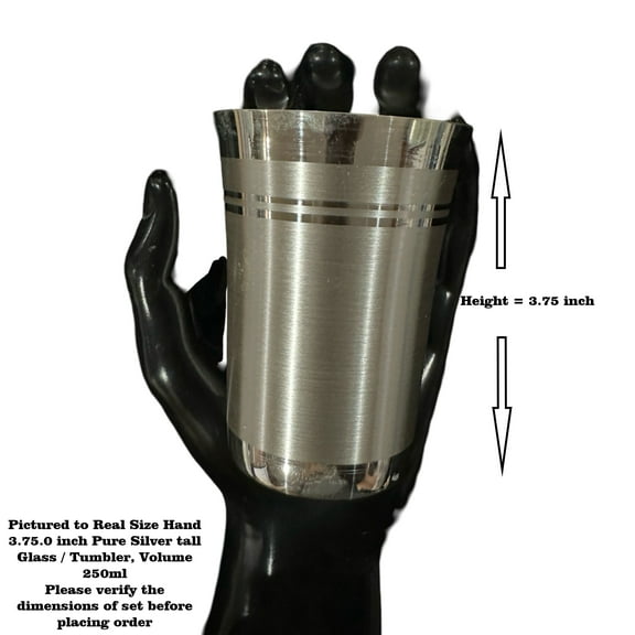 999 Pure Silver Hallmarked Designer Glass - Style#07 Glass Height & Capacity: 3.75-inch (250ml)