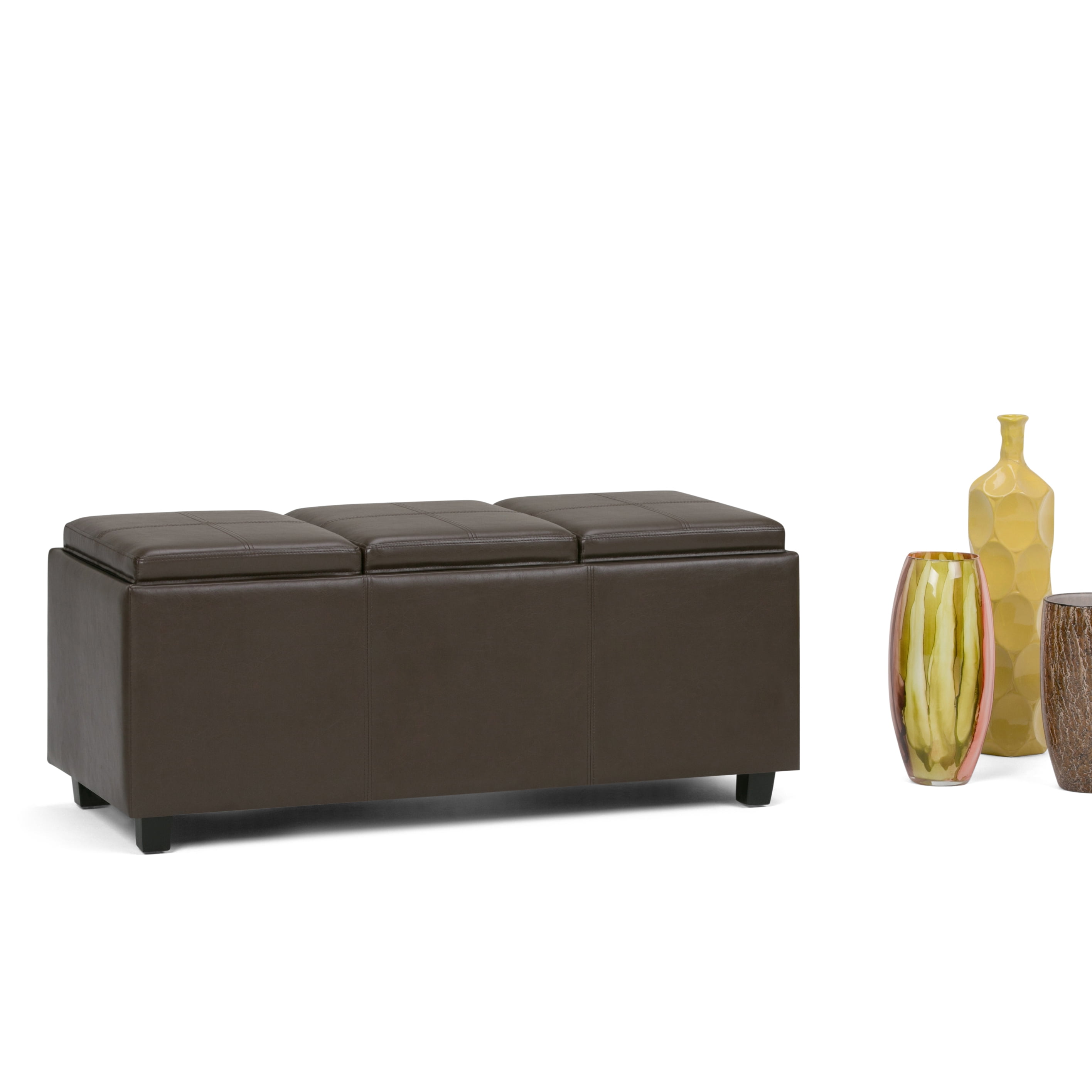 Avalon 42 inch Wide Contemporary Storage Ottoman in Chocolate Brown Vegan Leather