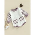 thumbnail image 3 of Liacowi Baby Boy Girl Checkerboard Sweatshirt Romper Long Sleeve Pullover Plaid Patchwork Outfit Infant Toddler Fall Clothes, 3 of 7