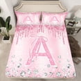 thumbnail image 2 of Homewish Monogrammed A Theme Twin Sheet Sets,Cartoon Stereoscopic Diamond Twin Fitted Sheet,Pink Sparking Print Flat Sheet For Girl Teens,Ultra Soft Bedroom Decor,3 Pieces, 2 of 7