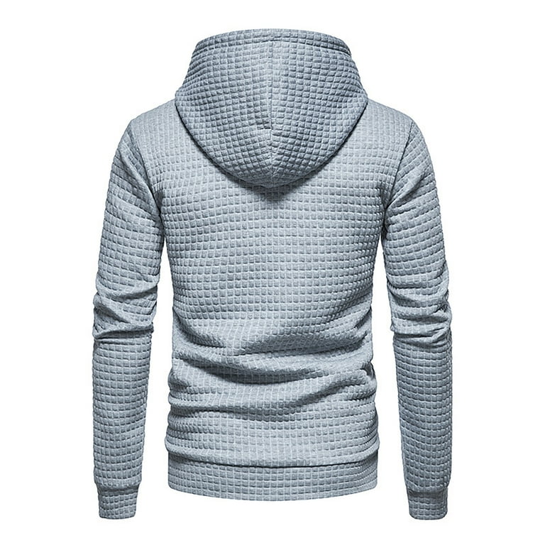 EHTMSAK Men Hoodies Y2K Long Sleeve Waffle Knit Mens Sweatshirt