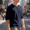 thumbnail image 4 of KHONTS Men's Henley Long Sleeve Shirts Waffle Button up T-Shirt Lightweight Thermal Undershirts Navy M, 4 of 9