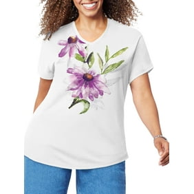 Just My Size Women's Plus Size Short Sleeve Graphic V-Neck T-Shirt
