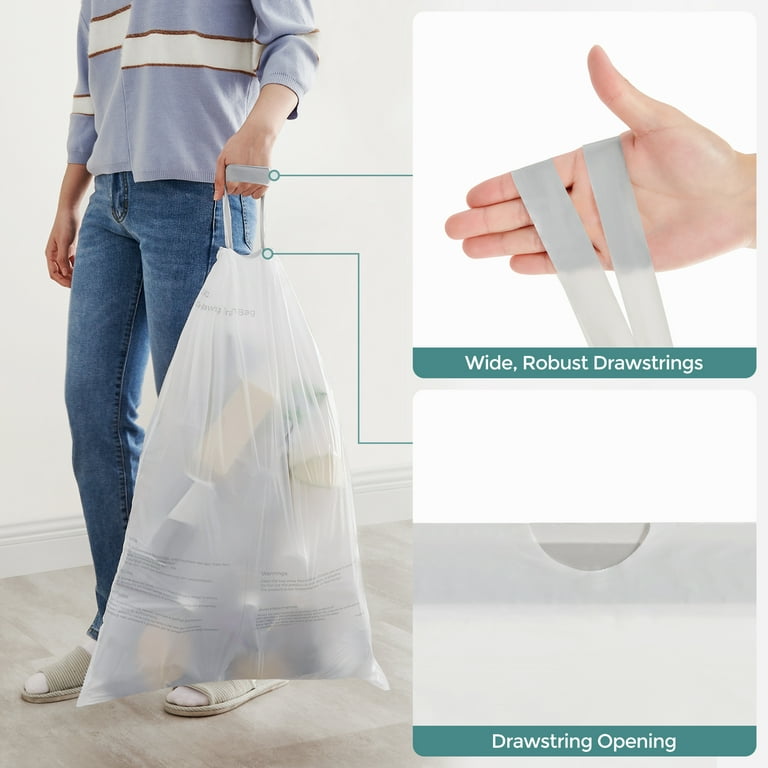 SONGMICS 90pcs Drawstring Trash Bags, 8 Gallon (30L) Garbage Bags for 8- Gallon or 16-Gallon Dual Trash Cans, Trash Liners, Custom-Fit, Liner Code  30A, 2 Rolls, 90 Count, Watertight, Kitchen, White