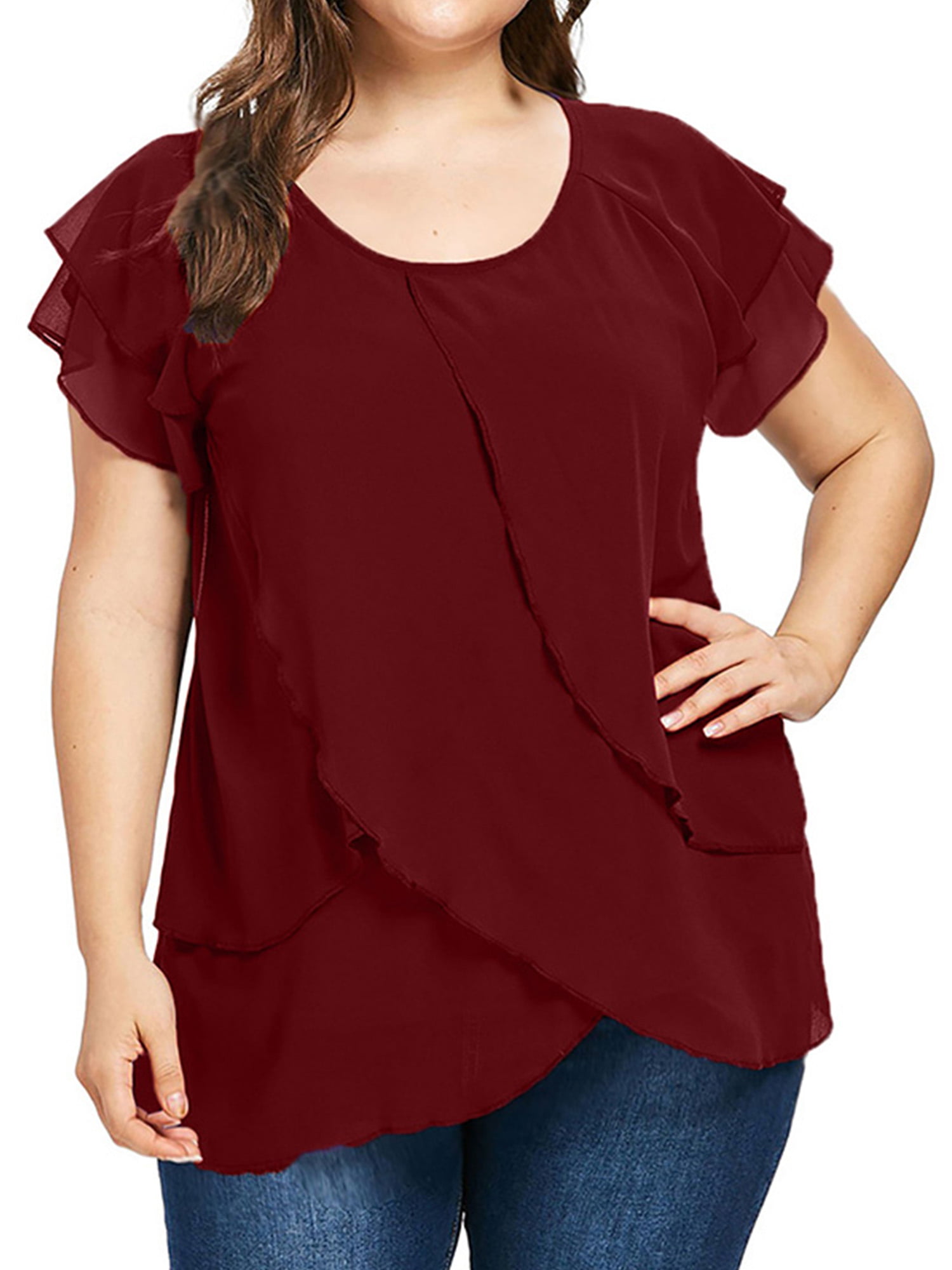 Sunmoot Clearance Sale Plus Size Henleys Shirt Womens Sleeveless Tank Tops Summer Casual Button Blouse T-Shirt Tunic 