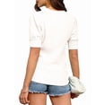 thumbnail image 2 of Womens Puff Short Sleeve Sweater Casual Summer Crew Neck Pullover Tops Ribbed Knit Sweater Blouse White S, 2 of 5